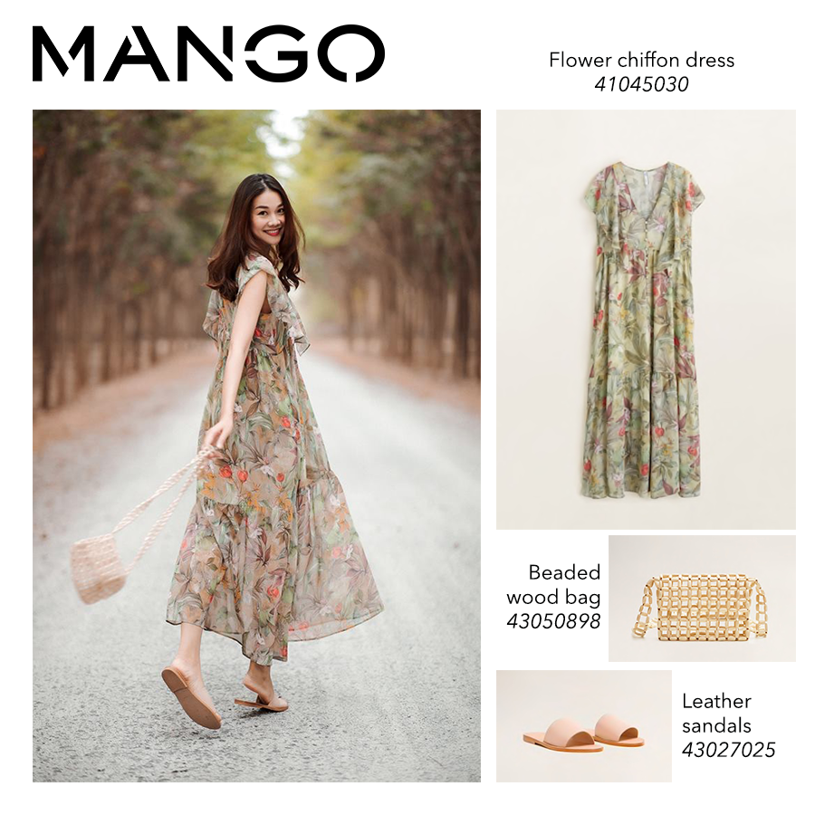 mango flower chiffon dress